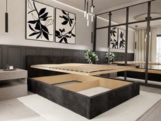 Łóżko tapicerowane do sypialni 180x200x88 cm podwójne z pojemnikiem basic czarne - Miniaturka zdjęcia nr 10