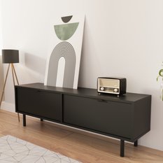 Szafka stojąca RTV AURA 140x33x30 cm na nóżkach do salonu czarny - Miniaturka zdjęcia nr 3