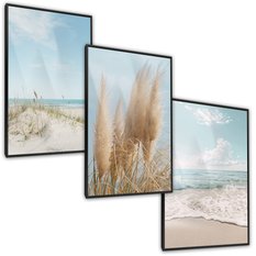 Zestaw 3X Plakat W Ramie Morze Wydmy Plaża Trawa Pamapsowa Styl Boho 60x80cm - Miniaturka zdjęcia nr 2