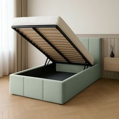 Łóżko Pojedyncze 90x200cm łóżko tapicerowane z pojemnikiem miętowe do sypialni wezgłowie 100 cm - Miniaturka zdjęcia nr 2