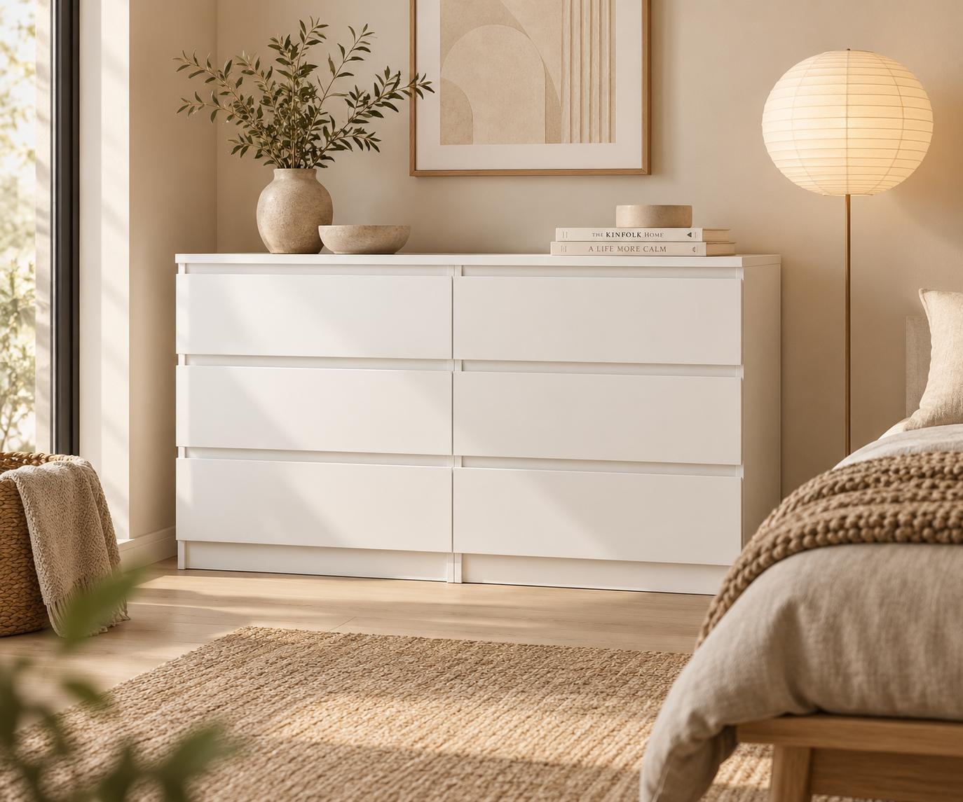 Komoda 120 cm MARTUSIA 78,5x120x39 cm z 6 szufladami biała do salonu i sypialni