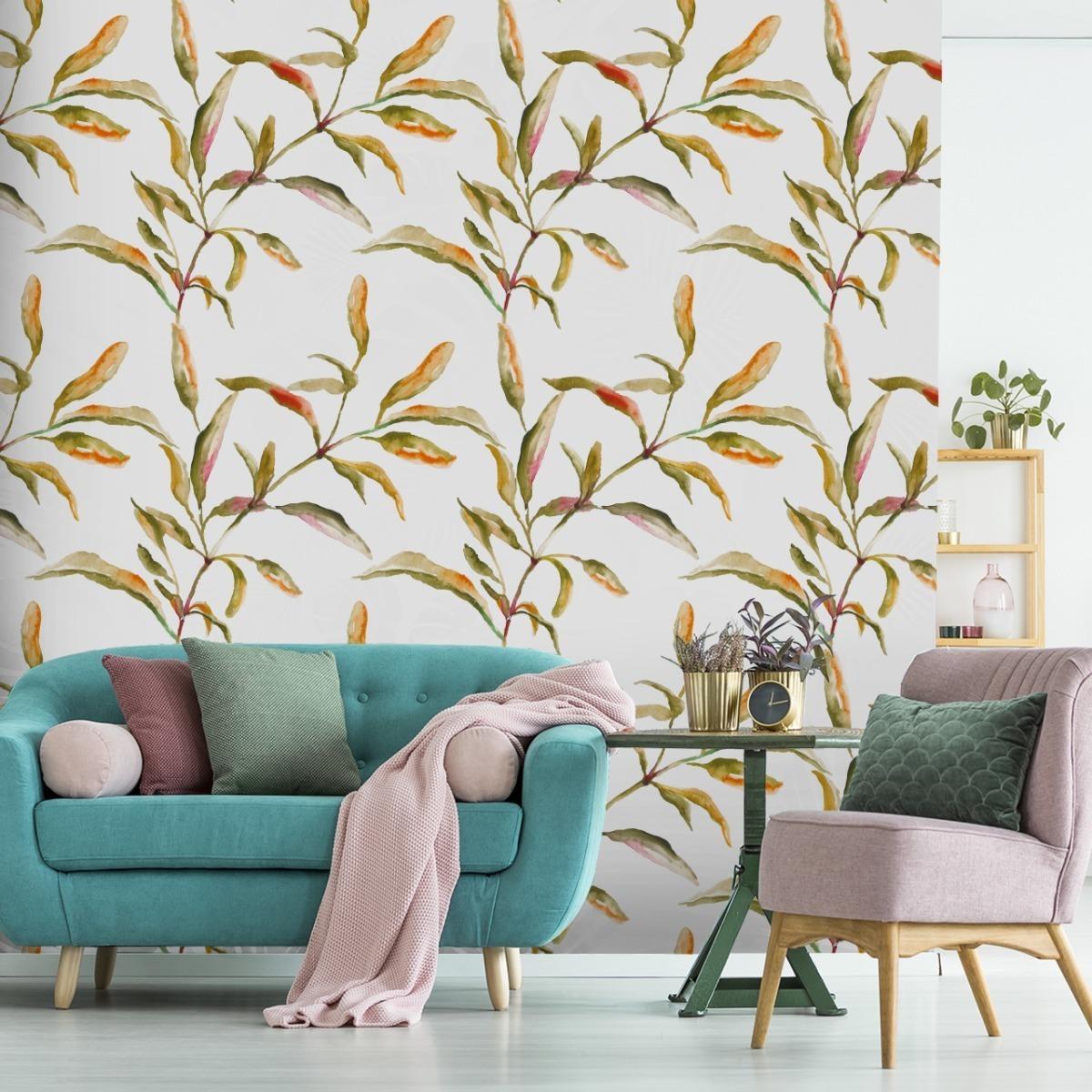 Tapeta Do Jadalni LIŚCIE Akwarela Liście Rośliny nr. 4