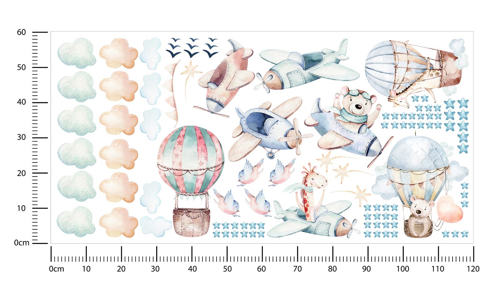 Naklejki Ścienne Dla Dzieci Samoloty Balony 120x60 Ptaki ZESTAW nr. 2