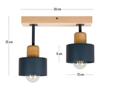 Lampa sufitowa 12 x 30 x 25 cm dwupunktowy spot z drewna i metalu gwint E27 antracytowa do salonu - Miniaturka zdjęcia nr 3