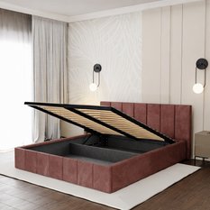 Łóżko tapicerowane 140x200 premium z pojemnikiem do sypialni brudny róż wezgłowie 107 cm - Miniaturka zdjęcia nr 6