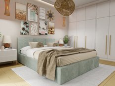 Łóżko tapicerowane do sypialni 180x200x100 cm podwójne z pojemnikiem modne miętowe - Miniaturka zdjęcia nr 5