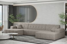 Sofa NIMES 350x82x168 cm bez funkcji spania w kształcie U pikowana do salonu NEVE jasnobeżowa