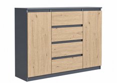 Komoda 120 cm MARTUSIA 101x120x39 cm z 2 drzwiami i 4 szufladami dąb artisan antracyt do salonu i sypialni pojemna - Miniaturka zdjęcia nr 2