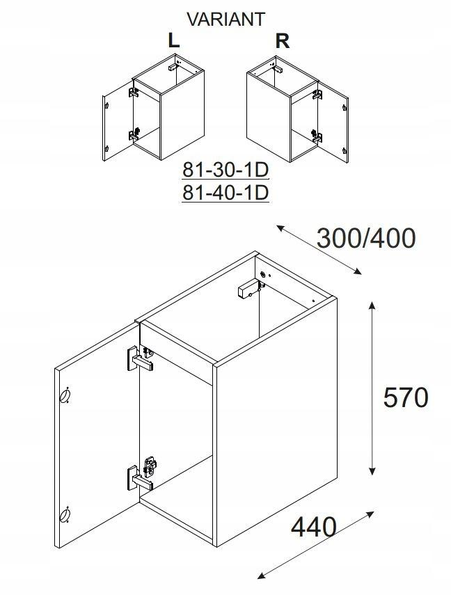 Szafka Łazienkowa 30x55x46 cm beżowa wisząca pod blat 1 drzwi front MDF 3D słupek do łazienki nr. 4