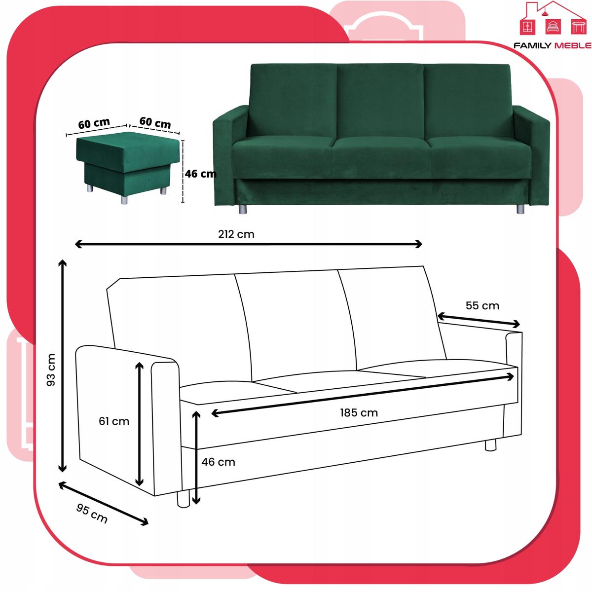 Wersalka Narożnik Alicja z pufą sofa kanapa rozkładana Family Meble zieleń nr. 7