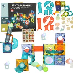 Klocki magnetyczne MARBLE tor kulkowy świecący 49 elementów zabawka dla dzieci 27x13x7,5 cm