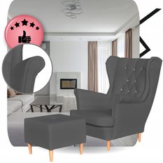 Fotel Uszak eko skóra Gaja z podnóżkiem Skandynawski Family meble szary siwy - Miniaturka zdjęcia nr 6