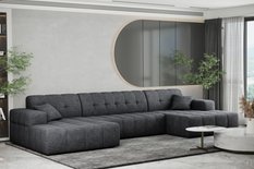 Sofa NIMES 350x82x168 cm bez funkcji spania w kształcie U pikowana do salonu NEVE  ciemnoszara