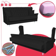 Kanapa z funkcją spania GAJA 212x95x93 cm uszak rozkładana wersalka pikowana z poduszkami TRINITY czarny - Miniaturka zdjęcia nr 16