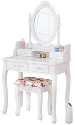 Toaletka kosmetyczna z lustrem biała TL01 + taboret kwiaty - Miniaturka zdjęcia nr 1