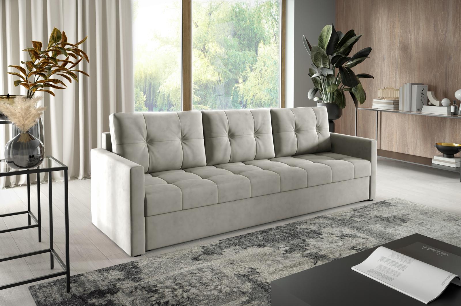 Kanapa IVIO 230x87x86 cm sofa z funkcją spania rozkładana velvet welur jasnoszara do salonu nr. 2