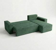 Narożnik Modena 230x52x130 cm z funkcją spania i pojemnikiem sztruks butelkowa zieleń do salonu - Miniaturka zdjęcia nr 4