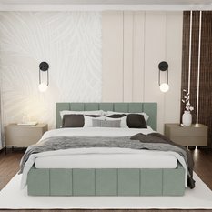 Łóżko tapicerowane 140x200 premium z pojemnikiem do sypialni miętowe wezgłowie 107 cm - Miniaturka zdjęcia nr 2