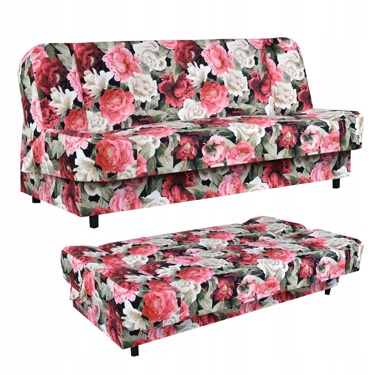 Wersalka SARA PRINT 200x95 cm kwiaty rozkładana kanapa z pojemnikiem sofa do salonu Flowers