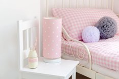 Lampka nocna Lovely Dots 13x32 cm abażur w kropki do pokoju dziecięcego ze ściemniaczem różowa drewno olejowane - Miniaturka zdjęcia nr 2