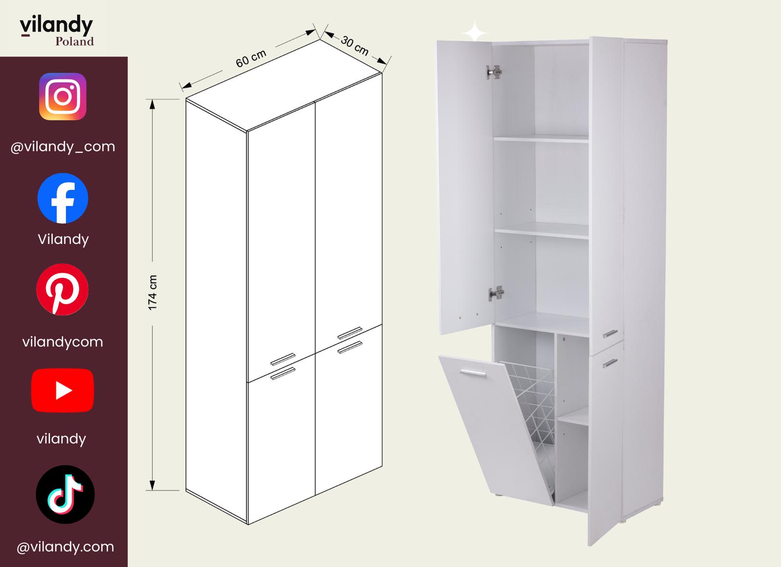 Słupek łazienkowy z dostawą najtaniej LUBA 1K DD 174x60x30 cm szafka łazienkowa kosz na pranie regał biały mat nr. 5
