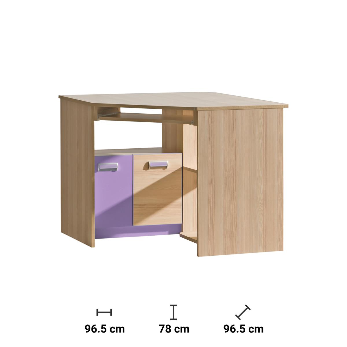 Biurko 96,5x96,5x78 cm Lorento narożne z szufladą drzwiczkami i półkami jesion coimbra fiolet do pokoju lub biura nr. 2