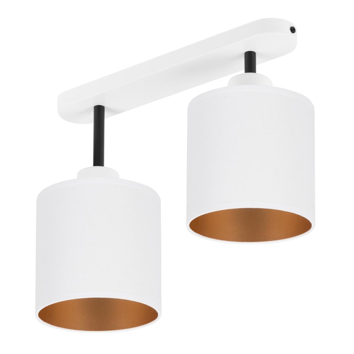 Lampa sufitowa 37 x 15 x 30 cm dwupunktowy spot gwint E27 biała z białymi abażurami do salonu