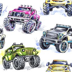 Tapeta Dla Dzieci MONSTER TRUCK Kolorowe Samochody  - Miniaturka zdjęcia nr 7