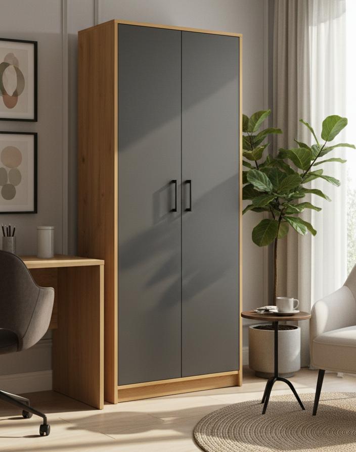 Regał Rafcio 2D 74x180x35 cm z półkami i drzwiami do pokoju biura dąb artisan front grafit bestseller nr. 2