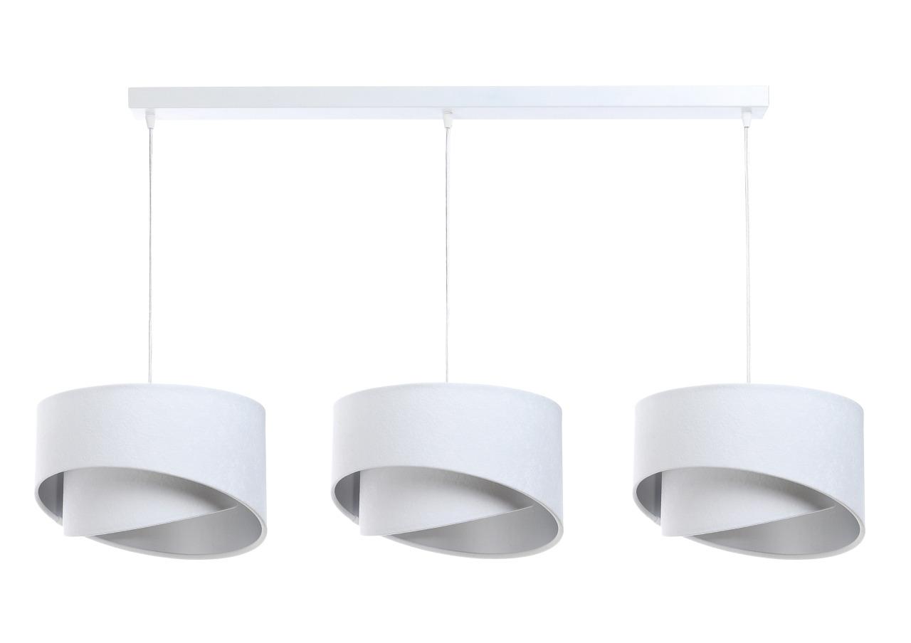 Lampa 114x88x86 cm na listwie z 3 asymetrycznymi abażurkami biało srebrna