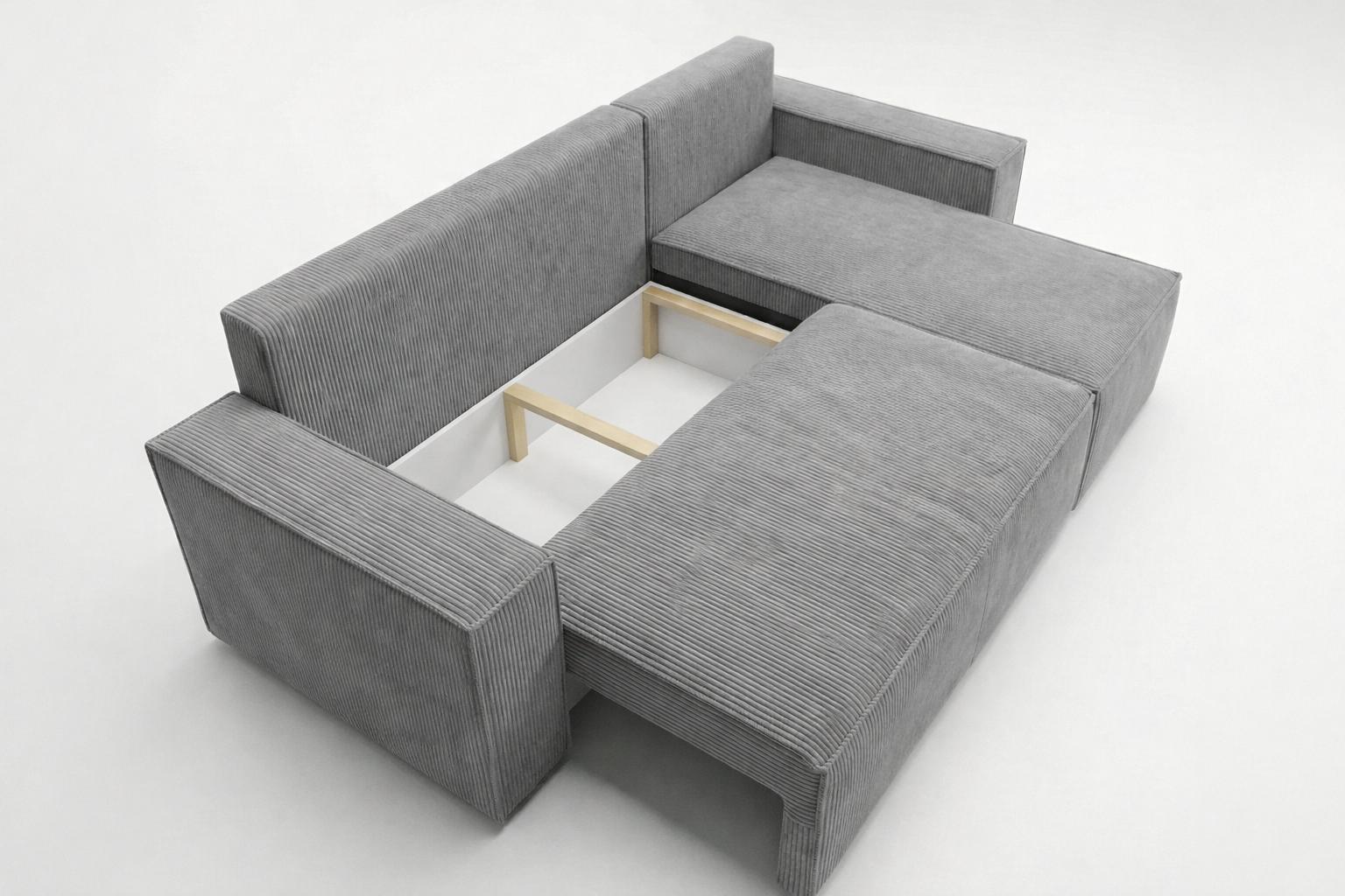 Narożnik Modena 230x52x130 cm z funkcją spania i pojemnikiem sztruks szary do salonu nr. 4