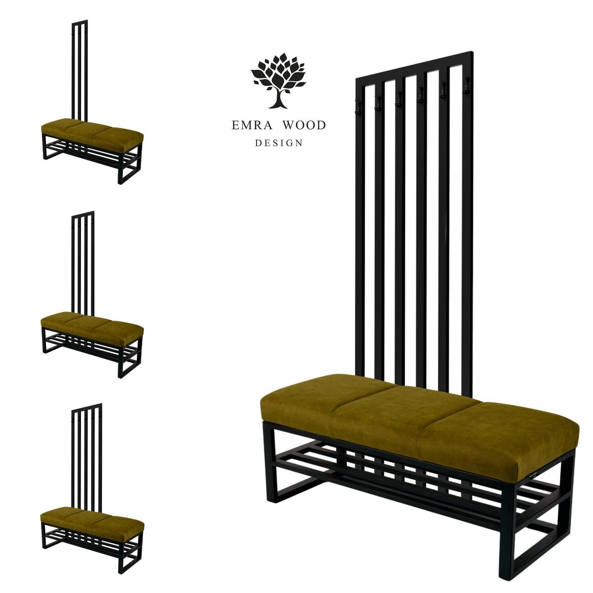 Ławka z wieszakiem LGM-561 100x40x35 cm do przedpokoju stal czarna ciemnozielony nr. 1