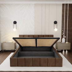 Łóżko tapicerowane 140x200 premium z pojemnikiem do sypialni brązowe wezgłowie 107 cm - Miniaturka zdjęcia nr 7