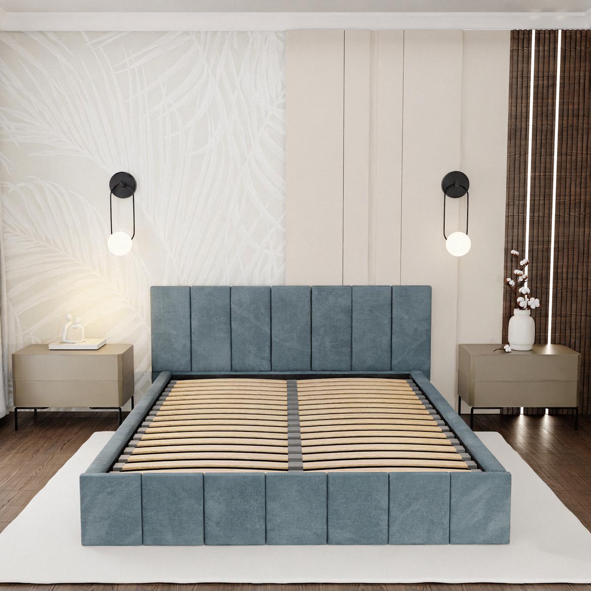 Łóżko tapicerowane 160x200 premium z pojemnikiem do sypialni morskie wezgłowie 107 cm nr. 5