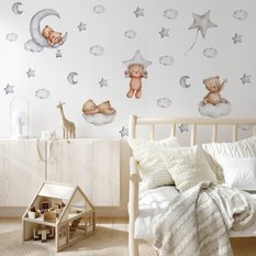 Naklejki Na Ścianę Dla Dzieci Misie 120x60 Szare Księżyce ZESTAW - Miniaturka zdjęcia nr 5