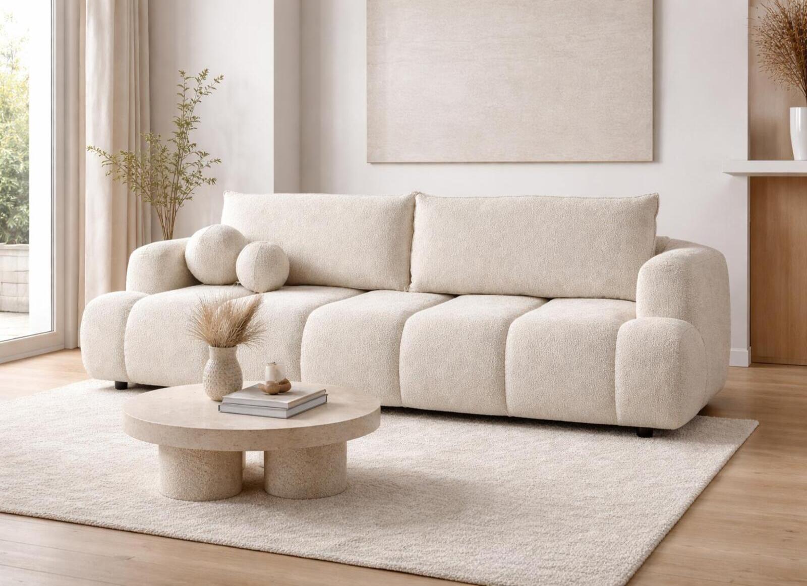 Kanapa rozkładana trzyosobowa Mediolan 250x112x90 cm LOOP sofa z funkcją spania beżowa