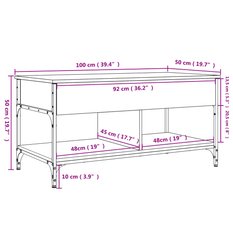 Stolik kawowy 100x50x50 cm z ukrytym schowkiem pod rozkładanym blatem dąb sonoma do salonu - Miniaturka zdjęcia nr 11