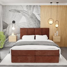Łóżko kontynentalna 140x200x113 cm tapicerowane podwójne z materacem miodowe - Miniaturka zdjęcia nr 8
