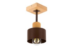 Lampa sufitowa 12 x 12 x 25 cm jednopunktowy spot z drewna i metalu gwint E27 brązowa do salonu - Miniaturka zdjęcia nr 1