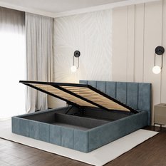 Łóżko tapicerowane 160x200 premium z pojemnikiem do sypialni morskie wezgłowie 107 cm - Miniaturka zdjęcia nr 6