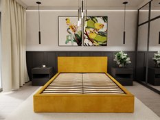 Lóżko tapicerowane do sypialni basic 120x200x88 cm podwójne z pojemnikiem żółte - Miniaturka zdjęcia nr 8