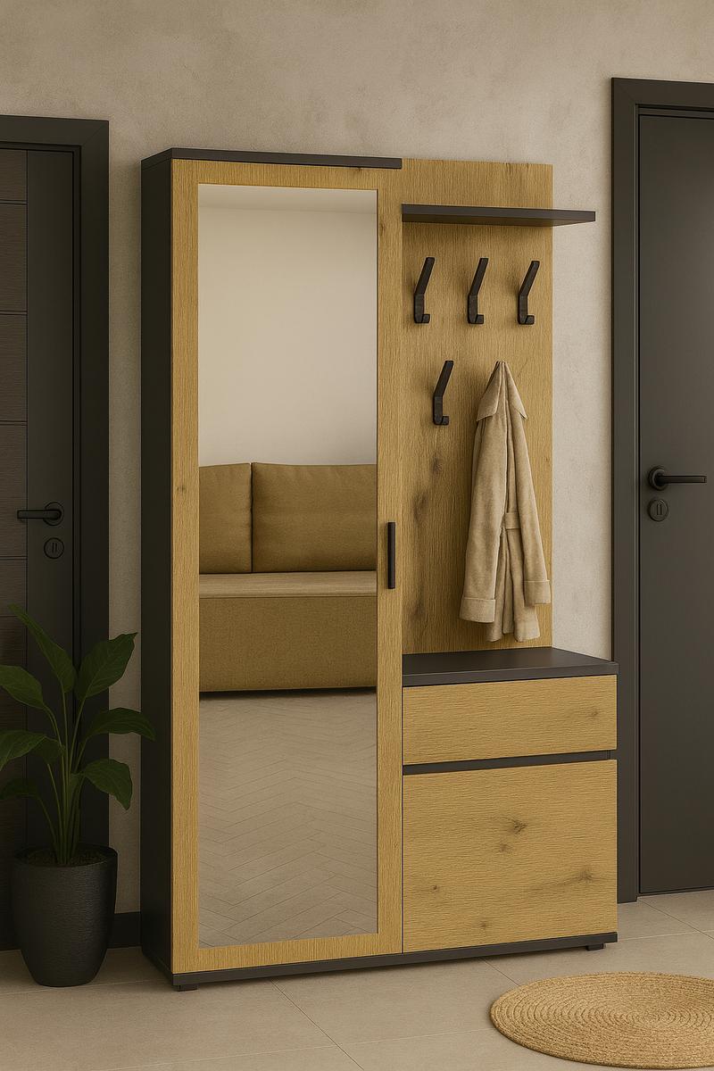PRZEDSPRZEDAŻ Garderoba do przedpokoju DUO 181x100x35 cm z lustrem wieszakami szafka na buty antracyt dąb artisan