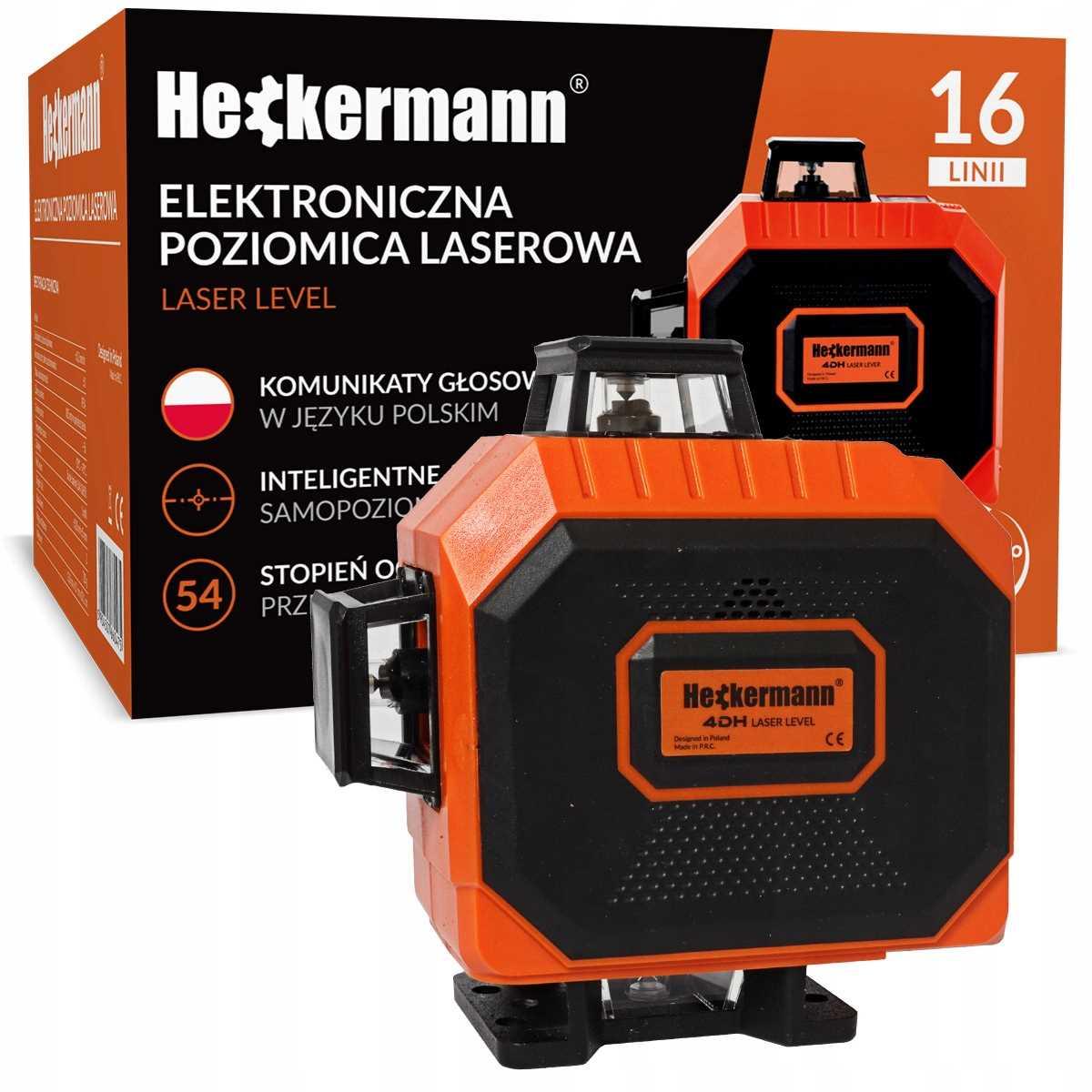 Zestaw Poziomica laserowa Heckermann 16 linii 4DH NOWA + tripod + okulary + tarcza nr. 10