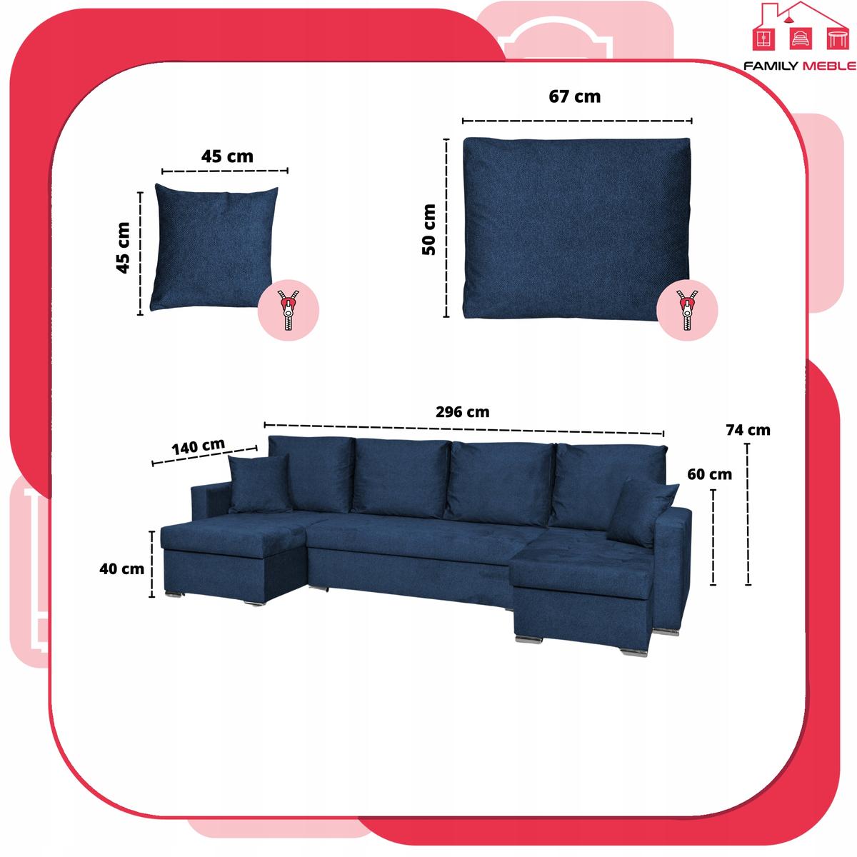 Narożnik Bella BIG 298x74x140 cm kształt U z funkcją spania i przechowywania Angel granatowy nr. 8