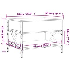 Stolik kawowy 70x50x50 cm z otwieranym blatem i półką brązowy dąb do salonu - Miniaturka zdjęcia nr 11