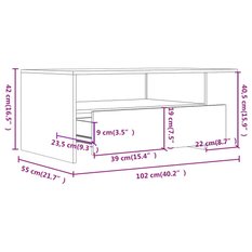 Stolik kawowy 102x55x42 cm z szufladami i półkami biały do salonu - Miniaturka zdjęcia nr 9