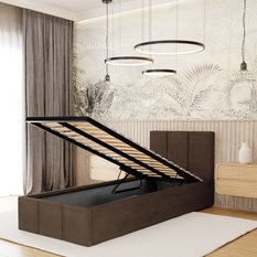 Łóżko Tapicerowane Do Sypialni 90x200cm Podwójne z Pojemnikiem Brązowe - Miniaturka zdjęcia nr 4