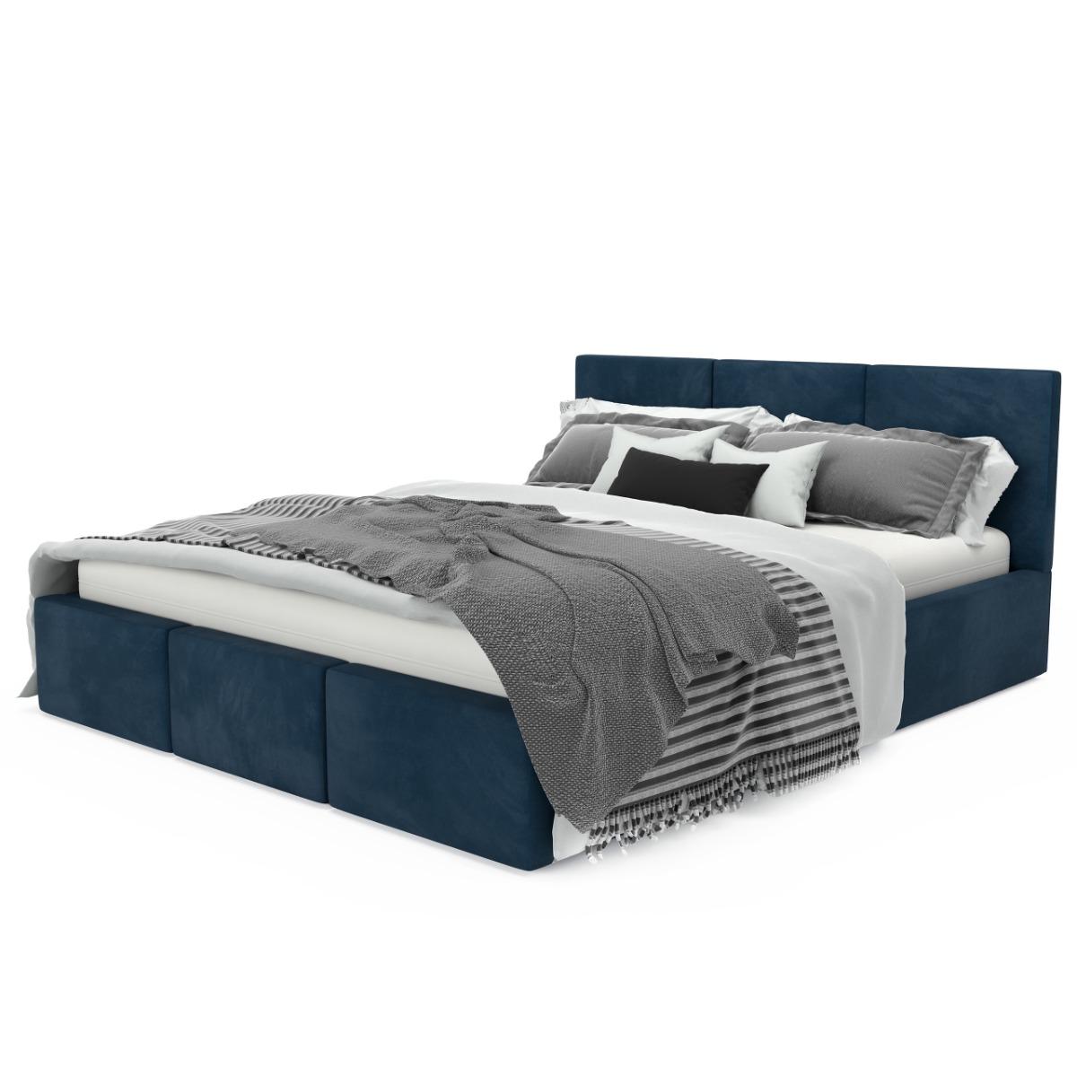 Łóżko tapicerowane  140x200x120 cm do sypialni podwójne z pojemnikiem automatycznym granatowy  nr. 10