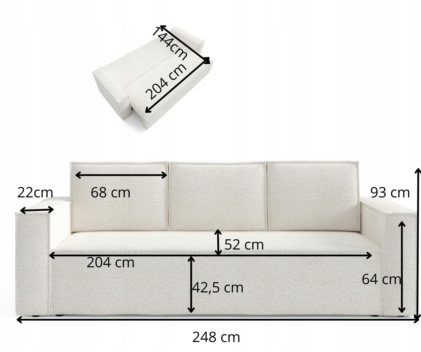 Kanapa CORDA 248x96x93 cm sofa z funkcją spania automat i pojemnik BOUCLE biała do salonu nr. 10