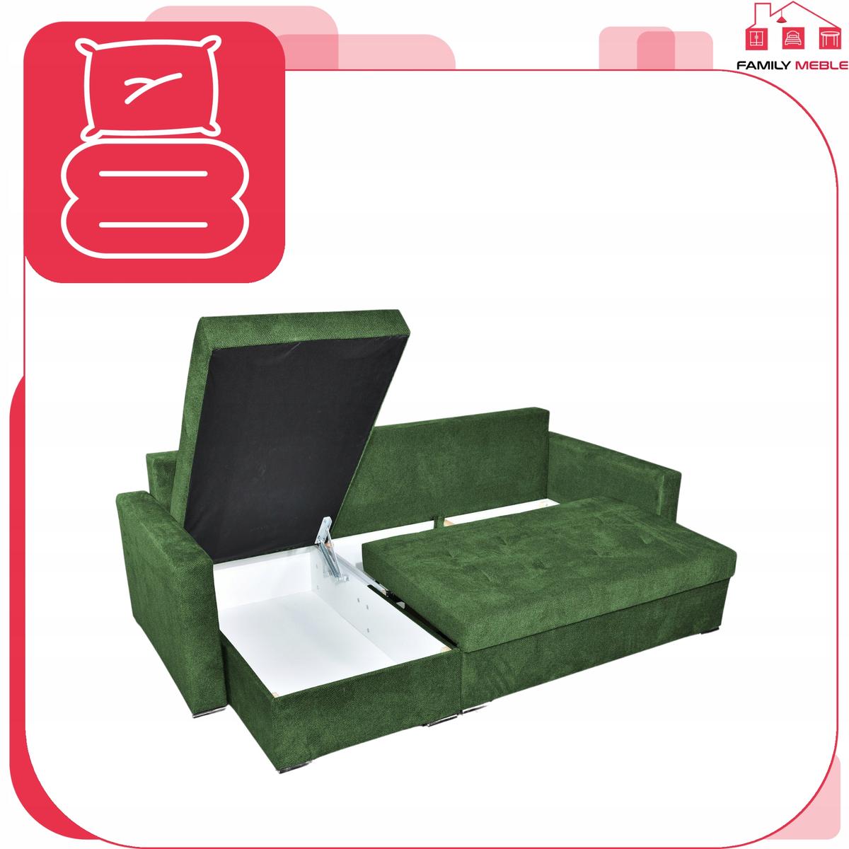 Narożnik BELLA 226x75x140 cm rozkładany funkcją spania rogówka do salonu zielony welur nr. 6